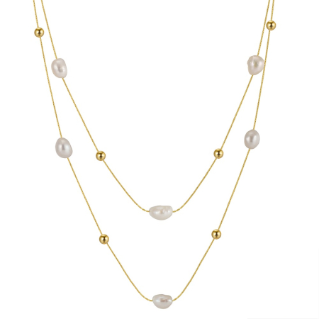 Coliere - Colier din argint 925 placat cu aur 14 k si perle naturale de cultura