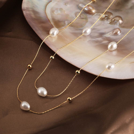 Colier din argint 925 placat cu aur 14 k si perle naturale de cultura [2]