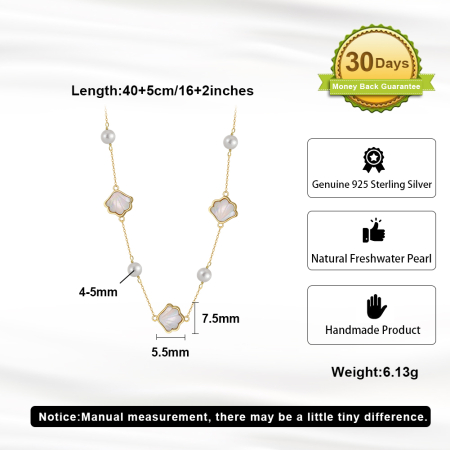 Colier din argint 925 placat cu aur 14k cu perle naturale de cultura si piatra de sidef [4]