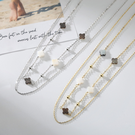 Colier din argint 925 placat cu rodiu piatra sidef si piatra neagra [2]