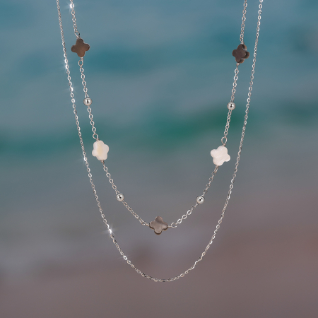 Colier din argint 925 placat cu rodiu piatra sidef si piatra neagra [1]