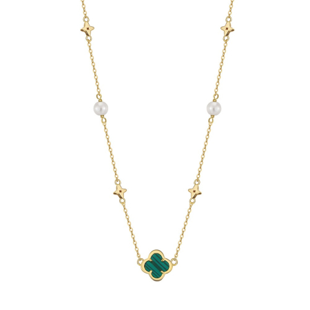 Bijuterii de dama - Colier din argint 925 placat cu aur 14k pietre de sidef si malachite