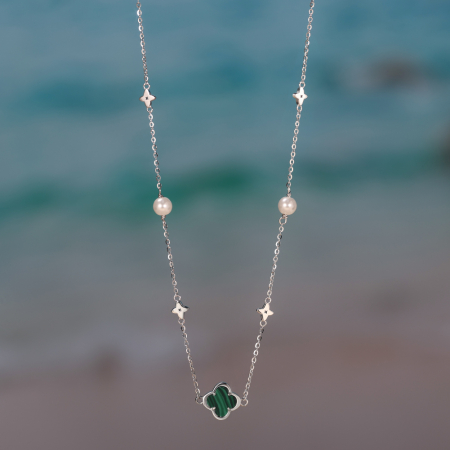 Colier din argint 925 placat cu rodiu pietre de sidef si malachite [1]