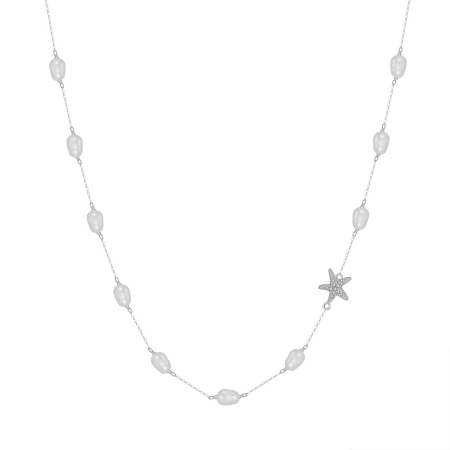 Bijuterii de dama - Colier din argint 925 placat cu aur 14k si perle naturale de cultura cu steluta de mare