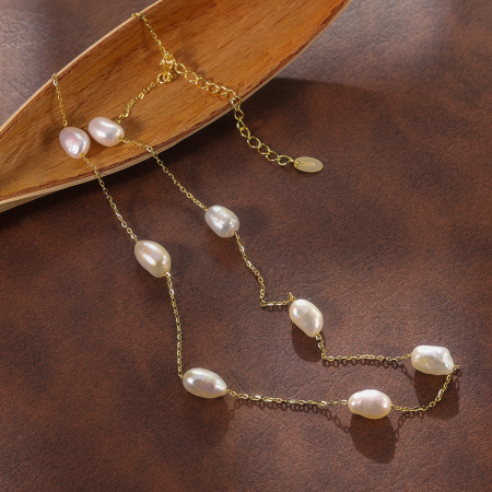 Colier din argint 925 placat cu aur 14k si perle naturale de cultura [2]