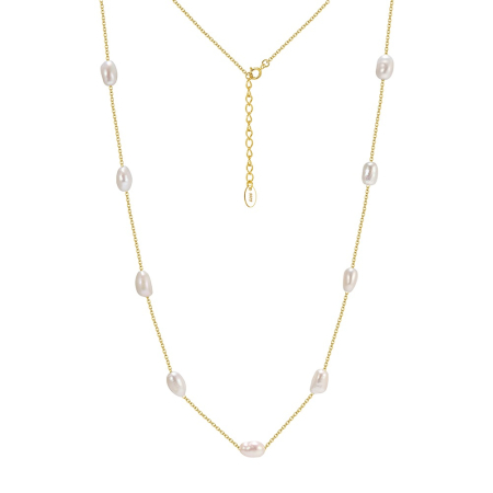 Bijuterii de dama - Colier din argint 925 placat cu aur 14k si perle naturale de cultura