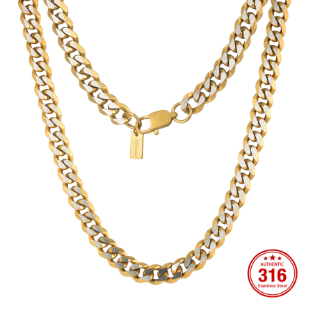 Colier Masiv Bărbați, Stil Curb Chain Two Tone, Oțel Inoxidabil, Placat cu Aur 18K, Grosime 8 mm, Stil Hiphop Streetwear, Lungime 50 cm [7]