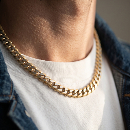 Colier Masiv Bărbați, Stil Curb Chain Two Tone, Oțel Inoxidabil, Placat cu Aur 18K, Grosime 8 mm, Stil Hiphop Streetwear, Lungime 50 cm [8]