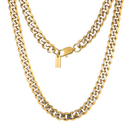 Colier Masiv Bărbați, Stil Curb Chain Two Tone, Oțel Inoxidabil, Placat cu Aur 18K, Grosime 8 mm, Stil Hiphop Streetwear, Lungime 50 cm [6]