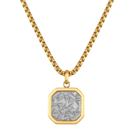 Colier Masiv Bărbați, Stil Cuban Link cu Placă Centrală Texturată, Auriu, Oțel Inoxidabil 316,placat cu aur de 18k, Lungime Ajustabilă 55 + 5 cm [4]
