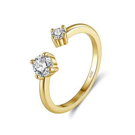 Inele din argint - Inel din Argint 925 Placat Aur 14K cu Două Pietre Moisanit VVS1