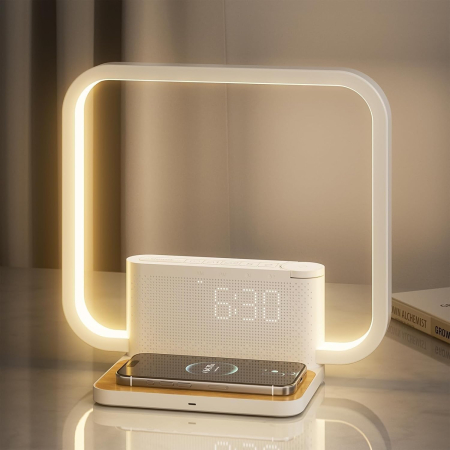 Accesorii Creative - Lampa de veghe cu alarma si lumina de rasarit RETEYUNG AJ310A, 10 sunete naturale, dimensiuni reglabile