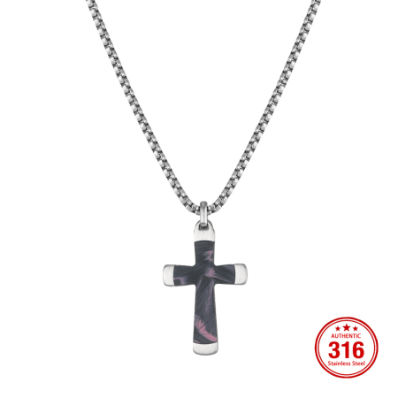 Lanț cu Pandantiv Cruce pentru Bărbați, Design Modern cu Textură Unică, Argintiu, Oțel Inoxidabil 316, Lungime Ajustabilă 55 + 5 cm [4]