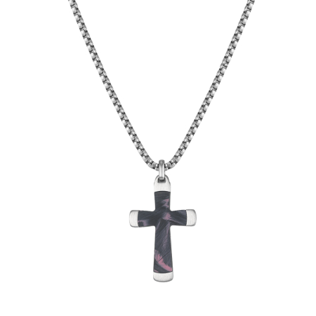 Lanț cu Pandantiv Cruce pentru Bărbați, Design Modern cu Textură Unică, Argintiu, Oțel Inoxidabil 316, Lungime Ajustabilă 55 + 5 cm [3]