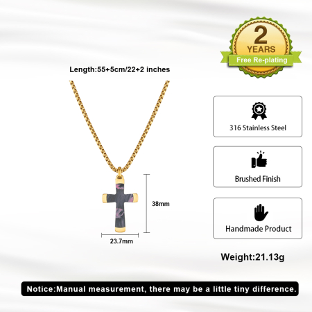 Lanț cu Pandantiv Cruce pentru Bărbați, Design Modern cu Textură Unică, Auriu, Oțel Inoxidabil 316,placat cu aur de 18k, Lungime Ajustabilă 55 + 5 cm [5]
