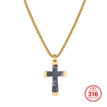 Lanț cu Pandantiv Cruce pentru Bărbați, Design Modern cu Textură Unică, Auriu, Oțel Inoxidabil 316,placat cu aur de 18k, Lungime Ajustabilă 55 + 5 cm [6]