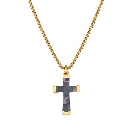 Lanț cu Pandantiv Cruce pentru Bărbați, Design Modern cu Textură Unică, Auriu, Oțel Inoxidabil 316,placat cu aur de 18k, Lungime Ajustabilă 55 + 5 cm [4]