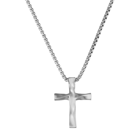 Lanț pentru Bărbați cu Pandantiv Cruce Răsucită, Design Modern, Argintiu, Oțel Inoxidabil 316, Lungime Ajustabilă 55 + 5 cm [2]