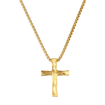 Lanț pentru Bărbați cu Pandantiv Cruce Răsucită, Design Modern, Auriu, Oțel Inoxidabil 316, placat cu aur de 18k, Lungime Ajustabilă 55 + 5 cm [4]
