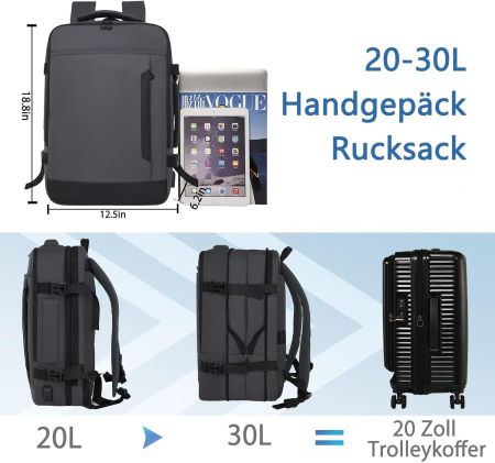 Rucsac Laptop Clufar Extensibil, 20-30L, Port USB, Impermeabil, 17.3 inch – Ideal pentru Business și Călătorii [3]