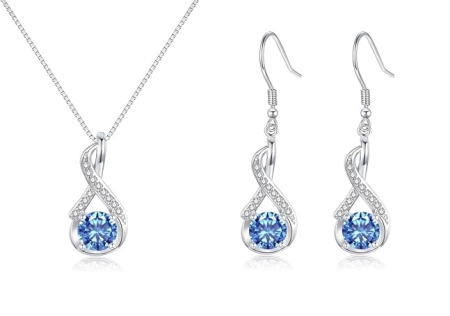 Coliere din argint - Set Bijuterii din Argint 925, Colier și Cercei, Motiv Infinit cu Zirconiu Cubic Albastru, Hipoalergenic, Cadou pentru Femei