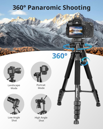 Trepied foto telescopic 53-188 cm cu telecomanda,cu cap panoramic 360° detasabil, suport pentru smartphone, pentru telefon mobil sau camera DSLR [3]
