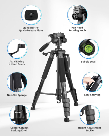Trepied foto telescopic 53-188 cm cu telecomanda,cu cap panoramic 360° detasabil, suport pentru smartphone, pentru telefon mobil sau camera DSLR [2]