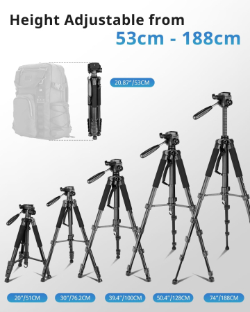 Trepied foto telescopic 53-188 cm cu telecomanda,cu cap panoramic 360° detasabil, suport pentru smartphone, pentru telefon mobil sau camera DSLR [1]