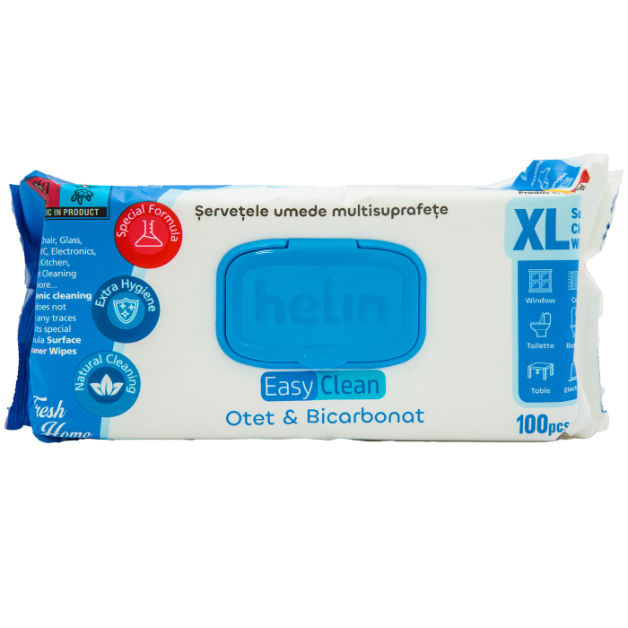 ȘERVEȚELE UMEDE MULTISUPRAFEȚE CU OȚET ȘI BICARBONAT HELIN FRESH HOME, 100 BUCĂȚI [2]