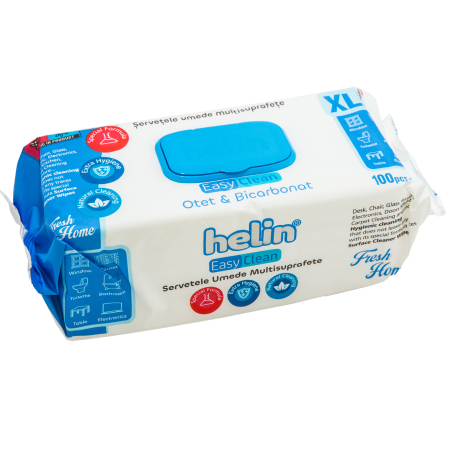 ȘERVEȚELE UMEDE MULTISUPRAFEȚE CU OȚET ȘI BICARBONAT - ȘERVEȚELE UMEDE MULTISUPRAFEȚE CU OȚET ȘI BICARBONAT HELIN FRESH HOME, 100 BUCĂȚI