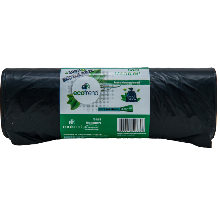 ARTICOLE CURĂȚENIE - SACI MENAJERI NEGRI ECOFRIEND 120 L,10 BUCĂȚI/ROLĂ ULTRA REZISTENȚI