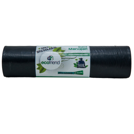 ARTICOLE CURĂȚENIE - SACI MENAJERI NEGRI ECOFRIEND 160 L,10 BUCĂȚI/ROLĂ ULTRA REZISTENȚI