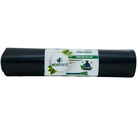 ARTICOLE CURĂȚENIE - SACI MENAJERI NEGRI ECOFRIEND 240 L,10 BUCĂȚI/ROLĂ ULTRA REZISTENȚI