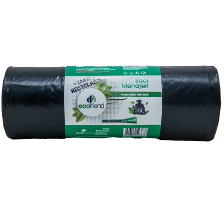 ARTICOLE CURĂȚENIE - SACI MENAJERI NEGRI ECOFRIEND 35 L,15 BUCĂȚI/ROLĂ ULTRA REZISTENȚI