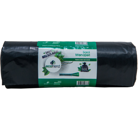 ARTICOLE CURĂȚENIE - SACI MENAJERI NEGRI ECOFRIEND 60 L,15 BUCĂȚI/ROLĂ ULTRA REZISTENȚI
