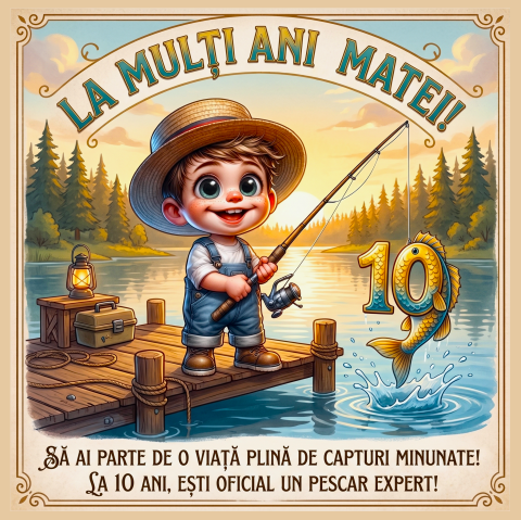 Magnet Personalizat Aniversare 10 Ani - Tematică Pescuit cu Nume - Cadorins [1]