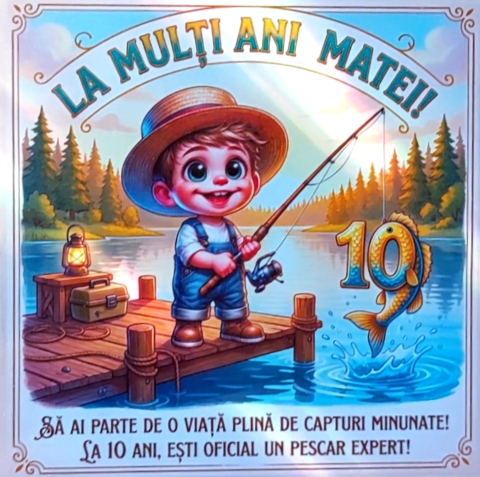 Magneți Personalizați - Magnet Personalizat Aniversare 10 Ani - Tematică Pescuit cu Nume - Cadorins