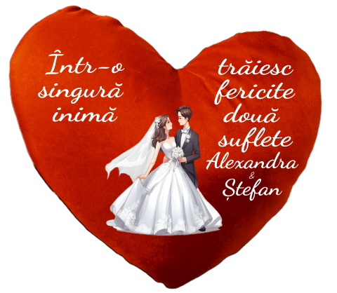 Perne - Pernă „Într-o singură inimă trăiesc fericite două suflete”