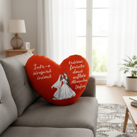 Pernă „Într-o singură inimă trăiesc fericite două suflete” [1]