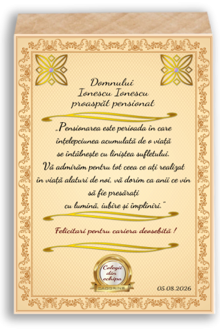 Placă MDF personalizată - Placă omagială pensionare