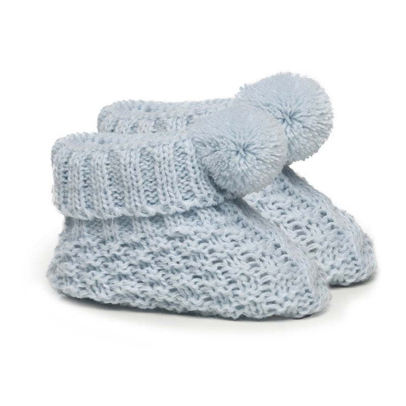 Botosei bebelusi tricotati bleu cu pom pom Soft Touch  [1]