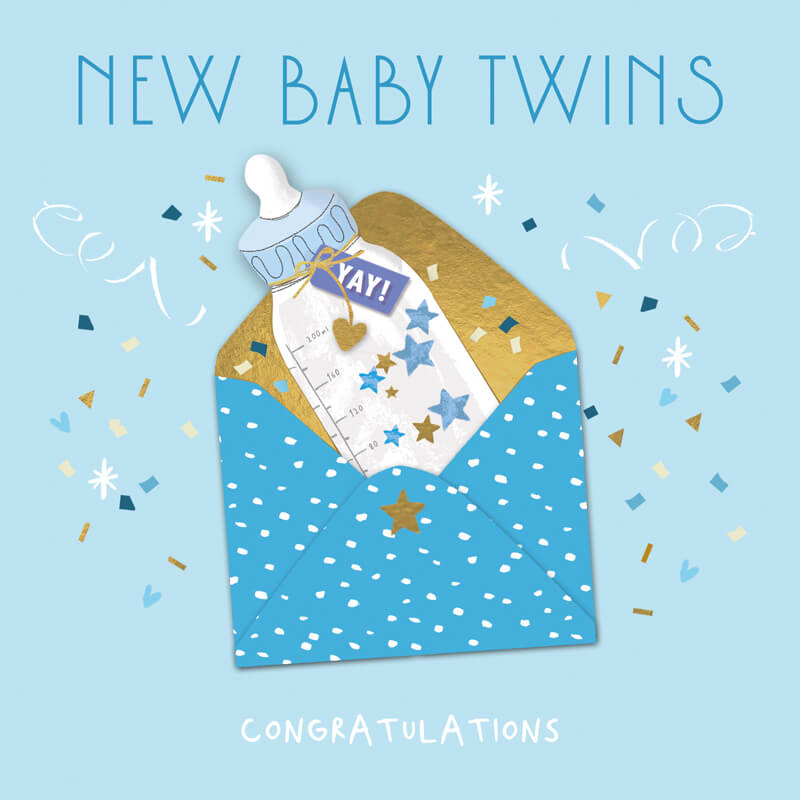 Felicitare pentru gemeni model plic Baby Twins bleu  [1]