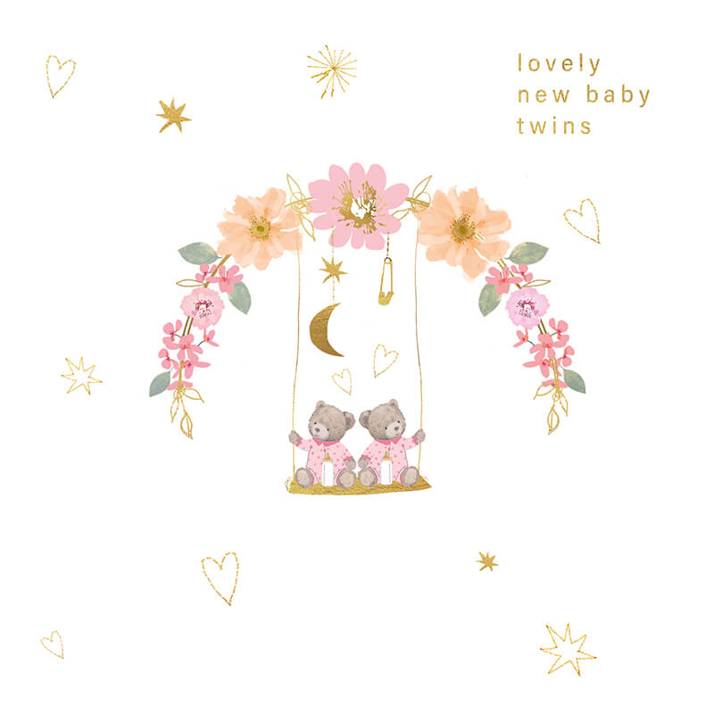 Felicitare pentru nastere Lovely New Baby Twins roz [1]