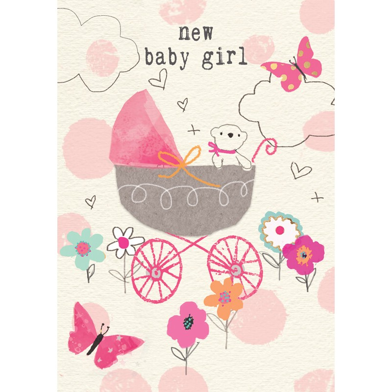 Felicitare ursulet si carucior New Baby Girl [1]