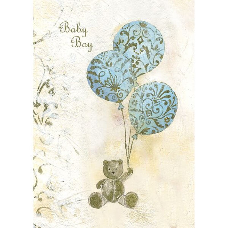 Felicitare vintage pentru baietel Teddy Balloon bleu [1]