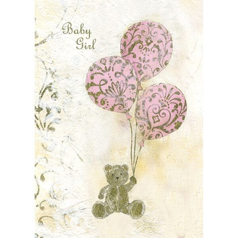 Felicitare vintage pentru fetita Teddy Balloon roz [1]