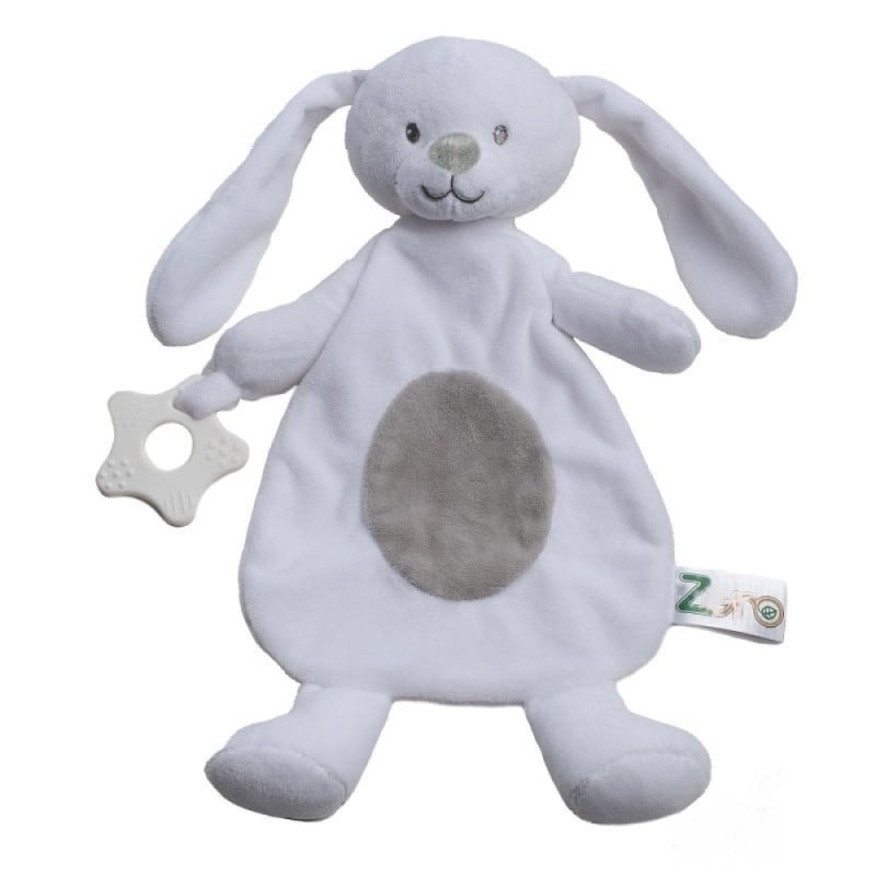 Jucarie de atasament pentru bebelusi cu element dentitie si iepuras alb - Soft Touch  [1]
