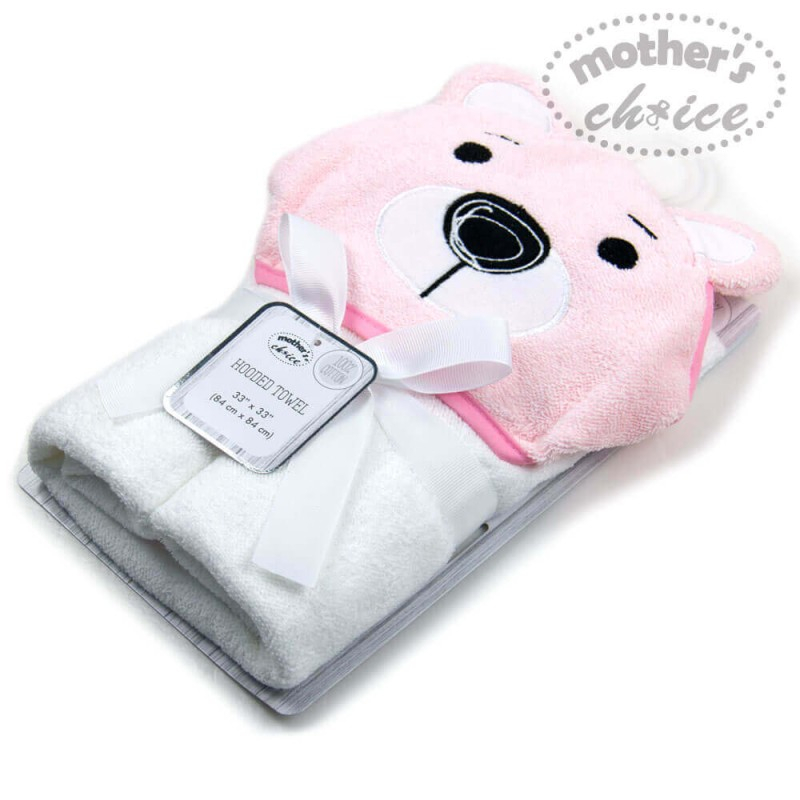 Prosop din bumbac cu gluga pentru bebelusi model ursulet roz - Mother's Choice [2]