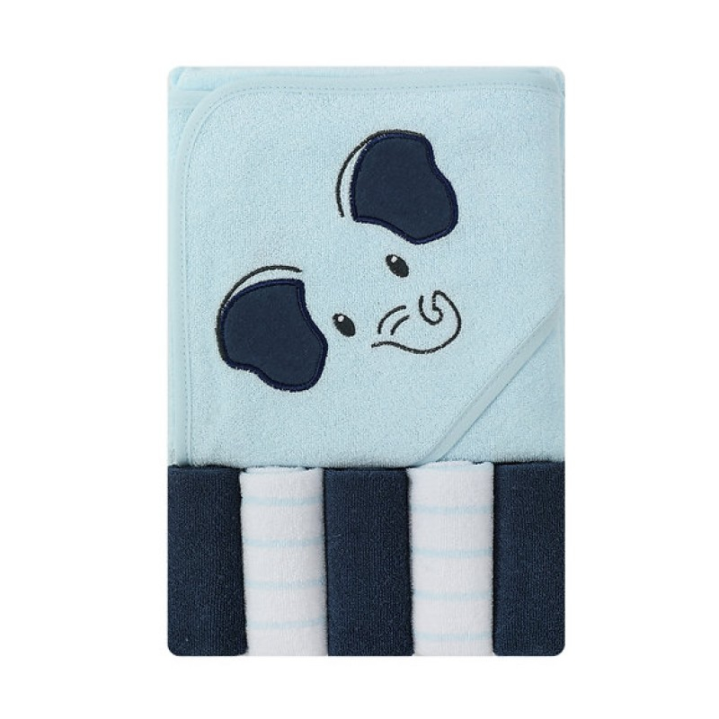 Set cadou bebelusi cu 5 mini prosopele si prosop cu gluga - elefant [2]