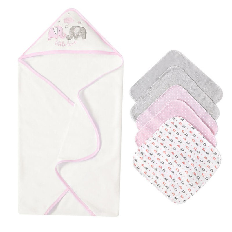 Set cadou bebelusi cu 5 mini prosopele si prosop de baie cu gluga little love - Mother's Choice [2]